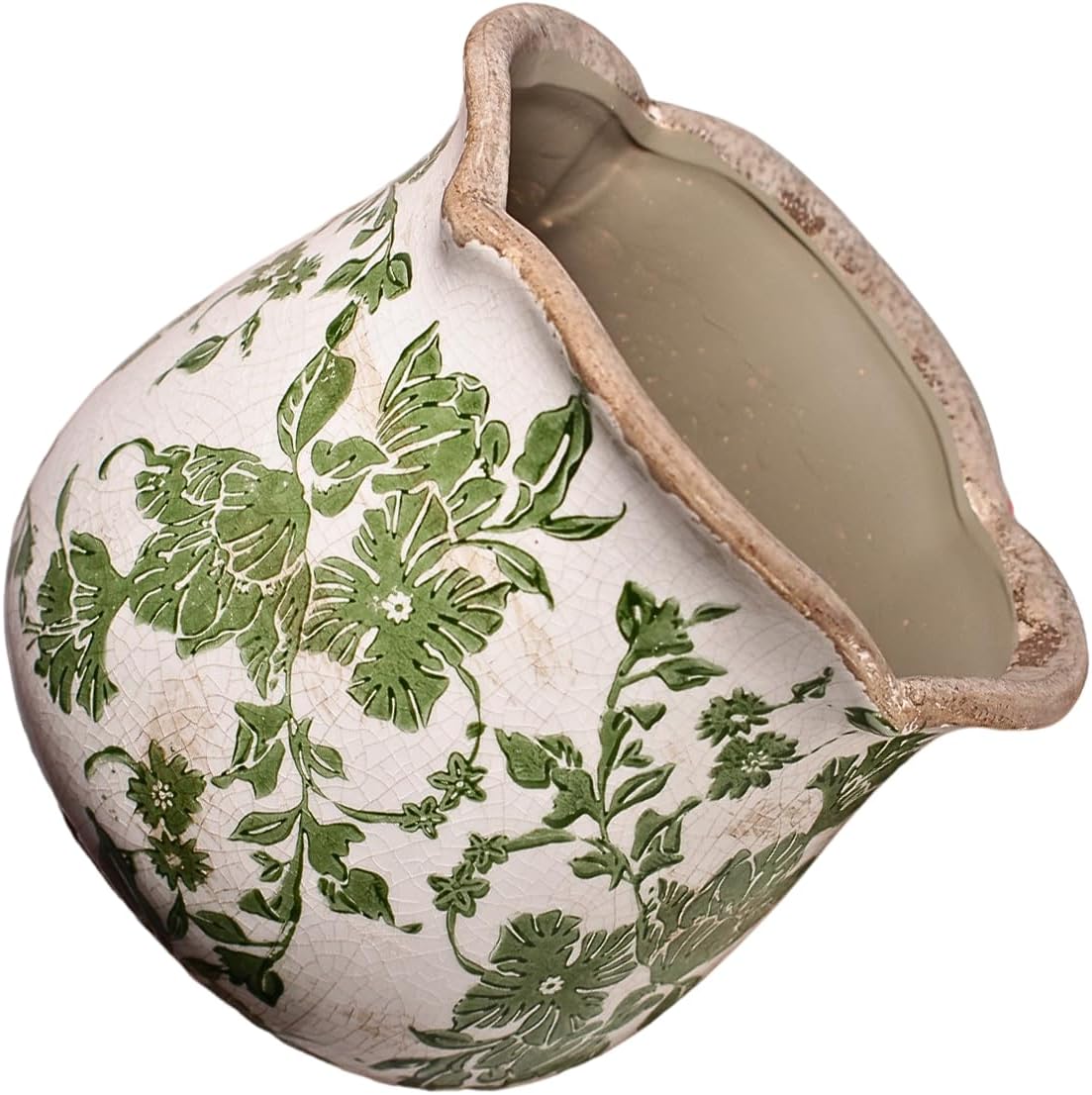 Ceramic Pots for Plants, Vintage Plant Pots with Drainage Hole, 6.11in. Planter for Indoor Plants, Crackle Glaze Finish Flower Pot, Perfect Tuscan Ceramic Planter for Gardening, Green