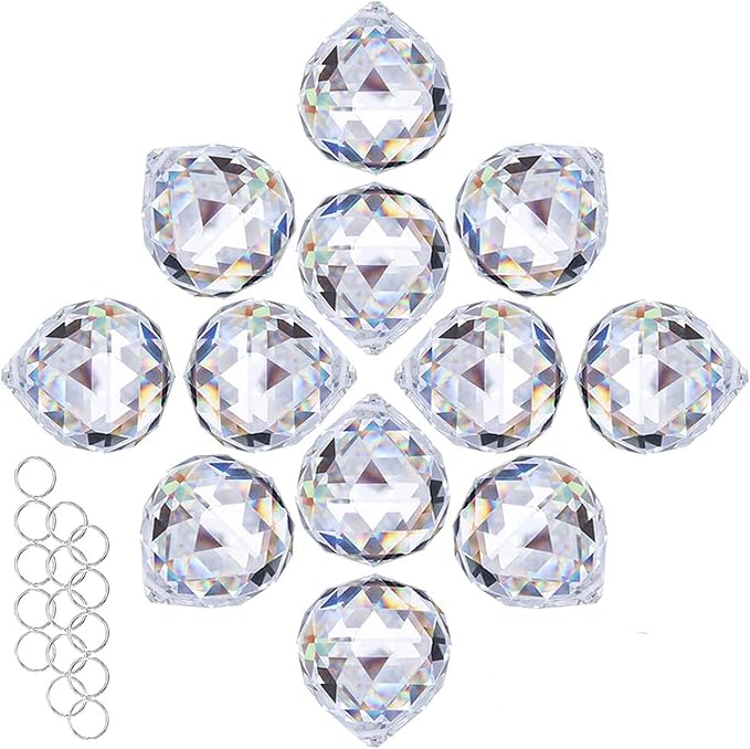 Crystalsuncatcher Clear Glass Crystal Ball,12PCS 30mm Prism Feng Shui Lamp Hanging Drop Chandelier Pendants Suncatchers for Home Decor Party