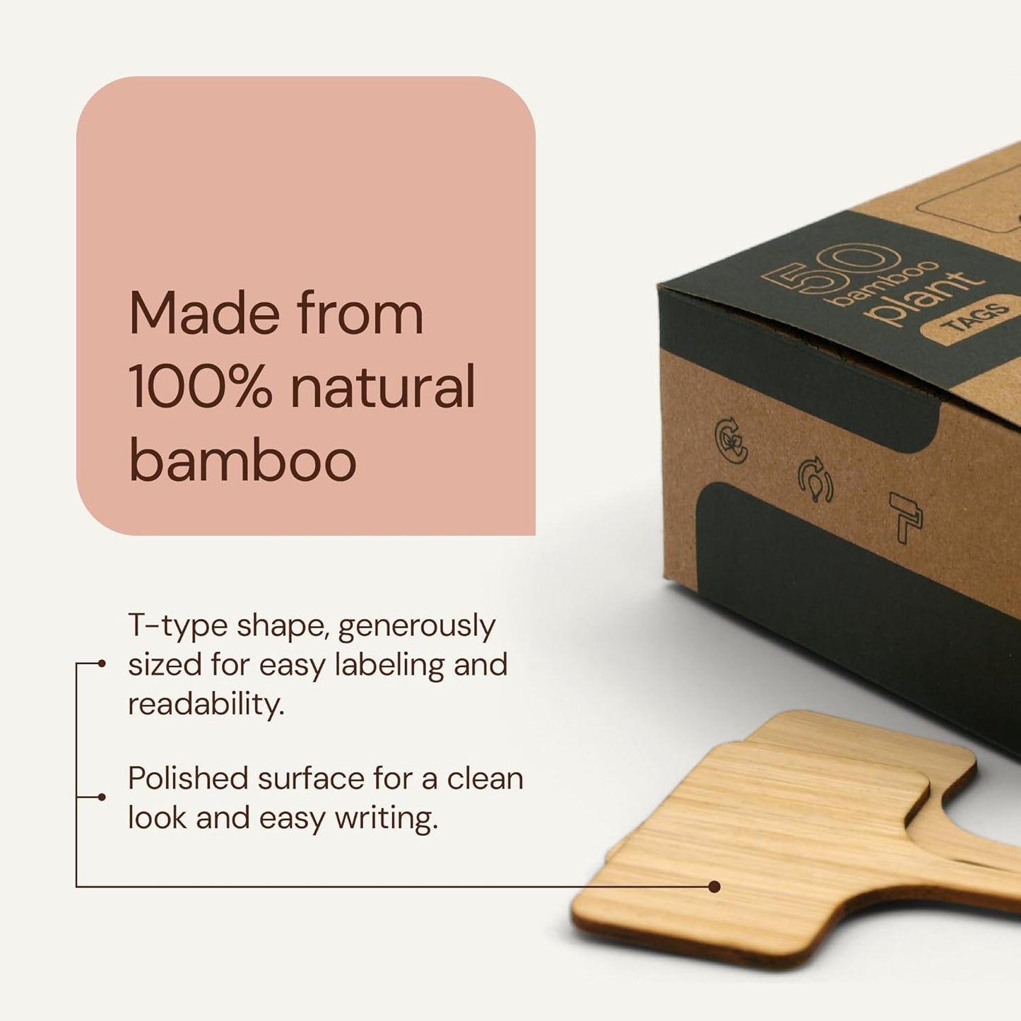 Bamboo Plant Labels, Eco-Friendly Garden Tags | Short T-Type Wooden Garden Markers | 100% Natural, Biodegradable | for Labeling Herbs, Seedlings, Vegetables, Cheeses, Appetizers, Desserts | 50 pcs