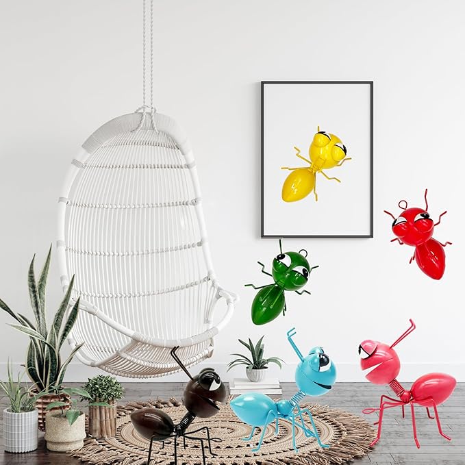 Metal Yard Art Garden Decorative Cute Ant Outdoor Wall Sculptures - Set of 6