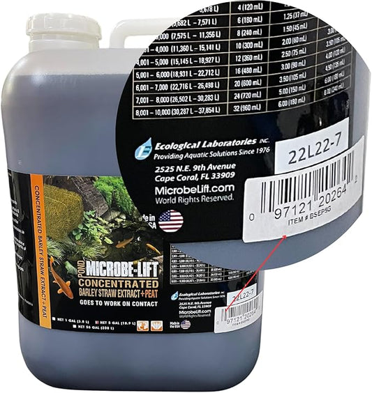 MICROBE-LIFT BSEP5G Concentrated Barley Straw Extract Plus Liquid PEAT Conditioner for Ponds and Outdoor Water Garden, Safe for Live Koi Fish, Plants, and Decorations, 5 Gallons