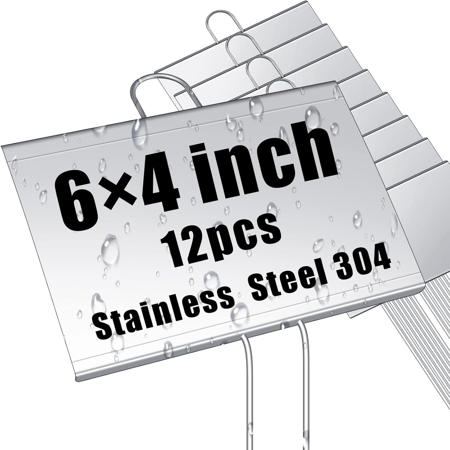 Landhoow 12 Pcs Large Garden Plant Markers Metal Plant Labels Sign 4'' x 6'' with 11'' Stake Weatherproof Waterproof Garden Sign for Outdoor Seedlings Herbs Vegetable Greenhouse, Sliver