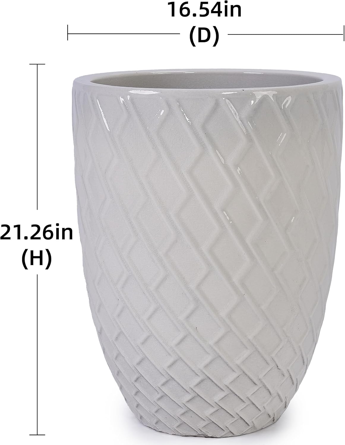 Large Ceramic Planter Pot 21 Inch, Tall Plante Pots Decorative Flower Pot with Diamond Textured Pattern and Drainage for Indoor Outdoor Plants (Milk White)