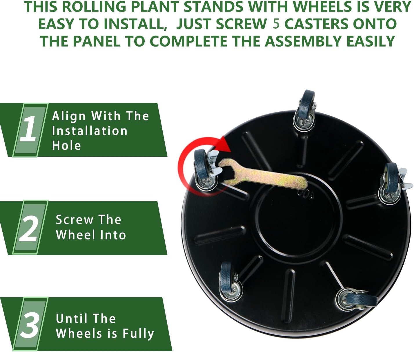 2 Pack Metal Plant Caddy with Wheels 16 Inch Black, Round Rolling Heavy Duty Plant Dolly, Heavy Plant Pot Mover Outdoors or Indoors, The Metal Wheel Can Rotate 360 Degrees or Lockable.