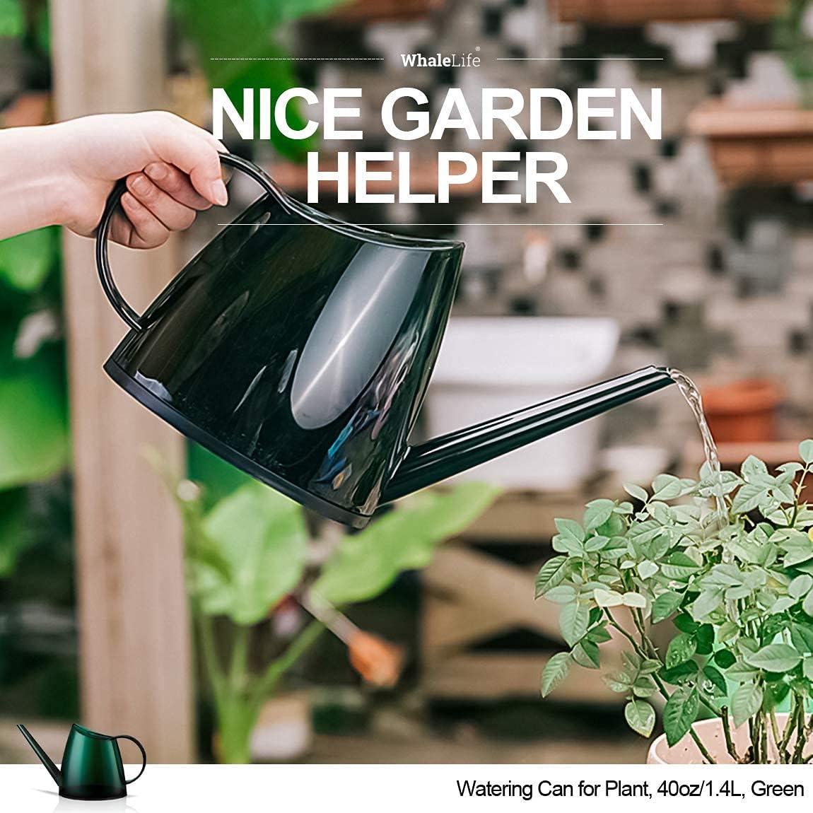 WhaleLife Indoor Watering Can for House Bonsai Plants (1.4L, Green)
