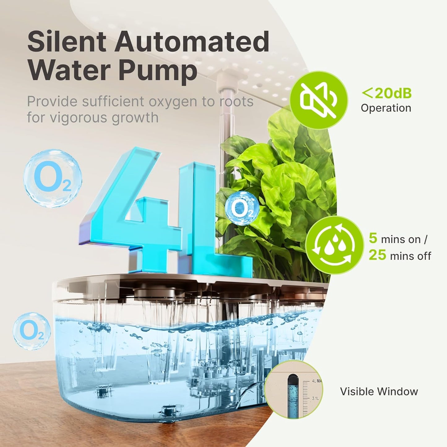 SUNCOZE Hydroponics Growing System Kit 12 Pods, Indoor herb Garden with 20W LED Grow Light, Visible Water Tank with Pump, 2.2"-12.4" Adjustable Height Indoor Gardening System, Gardening Gifts, Beige