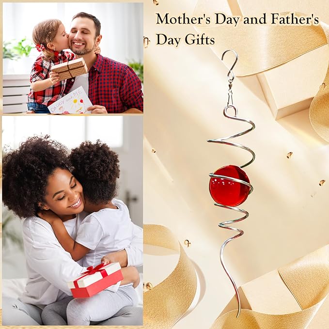 Gazing Ball Spiral Tail Red Glass Orb, Wind Spinner Stabilizer, Spiral Tail for Wind Spinners, Hanging Garden Ornament Rotating Art Decor - Visual Illusion in Spinning, Creative Gifts 13inch