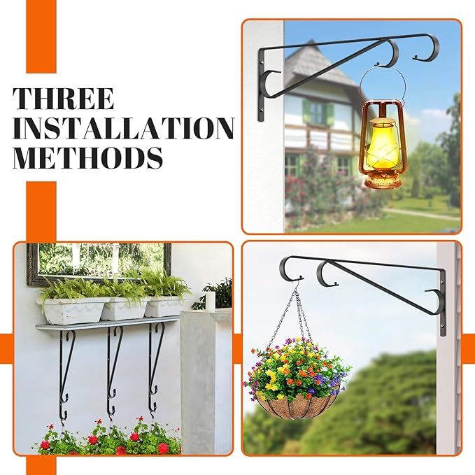 Plant Hangers Outdoor (2 Pack-15.5 Inch Black) Plant Hooks Heavy Duty Iron Plant Hanger Hook for Wall, Hanging Plant Bracket for Planters, Bird Feeders, Lanterns, Wind Chimes, Outdoor