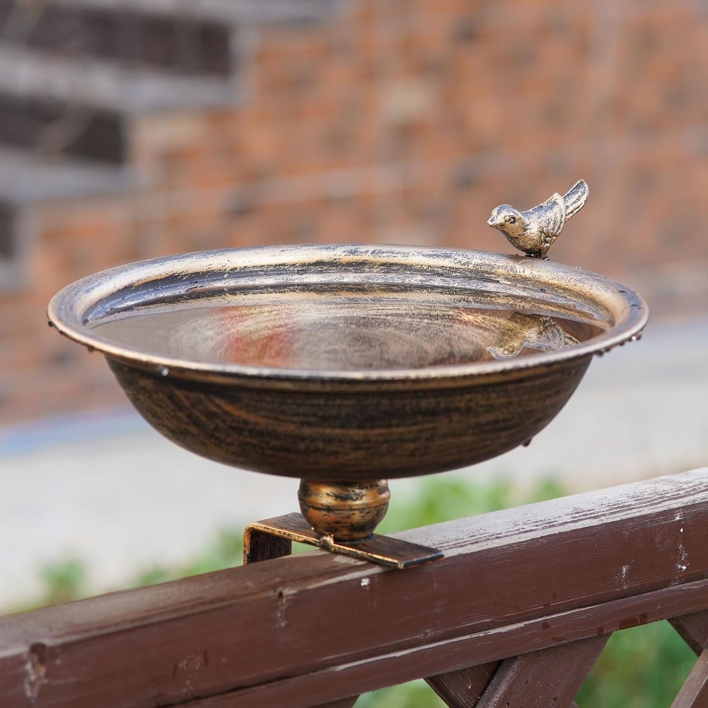 11 Inchs Diam Deck Bird Bath,Metal Bird Bath for Deck Railing,Bird Bath Deck with Removable Sturdy Steel Clamp, Outdoor Garden Decor