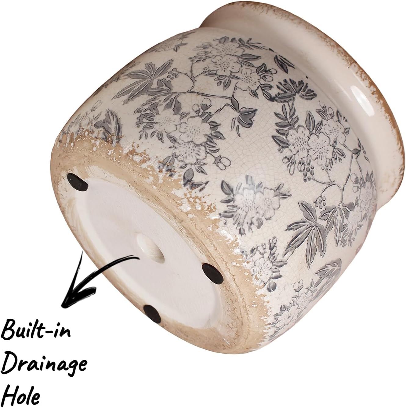 Ceramic Planters for Indoor Plants, Plant Pots with Drainage Hole, 6.29in. Flower Pots for Indoor Plants, Vintage Planters & Succulent Pots, Crackle Glaze Finish Plant Pots, Rustic Grey