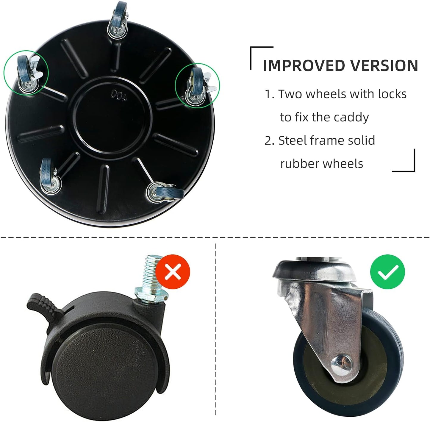 Choclaif Plant Caddy with Wheels,3 Pack Black Heavy Duty Plant Stand with Universal Wheels,Round Pot Trolley for Indoor Outdoor (16.14)