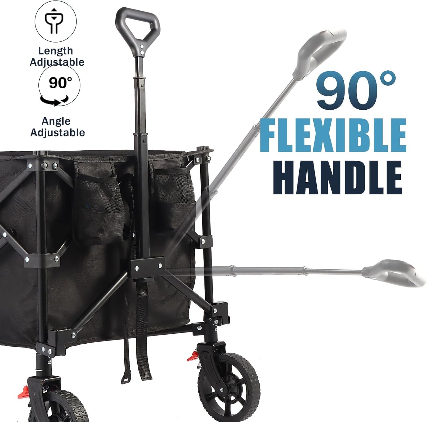 Collapsible Wagon, 440lbs Load Capacity, Wagon carts Foldable with Wheels, Heavy-Duty Steel Frame, 600D Oxford Fabric, Ergonomic Handle, Wear-Resistant, Perfect for Outdoor, Garden, Grocery (440LBS)