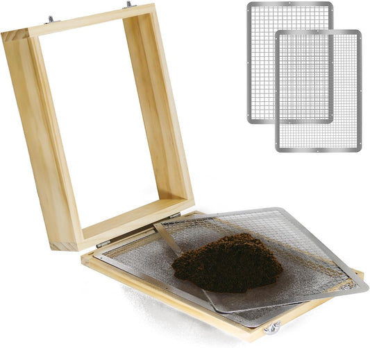Soil Sifter 13.8"x10.2" for Garden: Wooden Dirt Sifter Replaceable Iron Mesh(0.25" & 0.47"), Multipurpose Handheld Compost Rock Sifter for Flowers, Fruit, Vegetable Plant Pots Gardening Tools