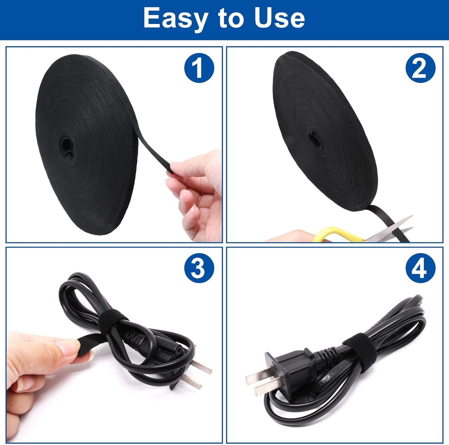 Plant Ties 131ft Feet, Plant Tape Reusable Nylon Hook and Loop Tape, Garden Strap for Climbing Plants Supports, Tree Ties for Flower Vine Tomato Branches, Cable Wire (Black)