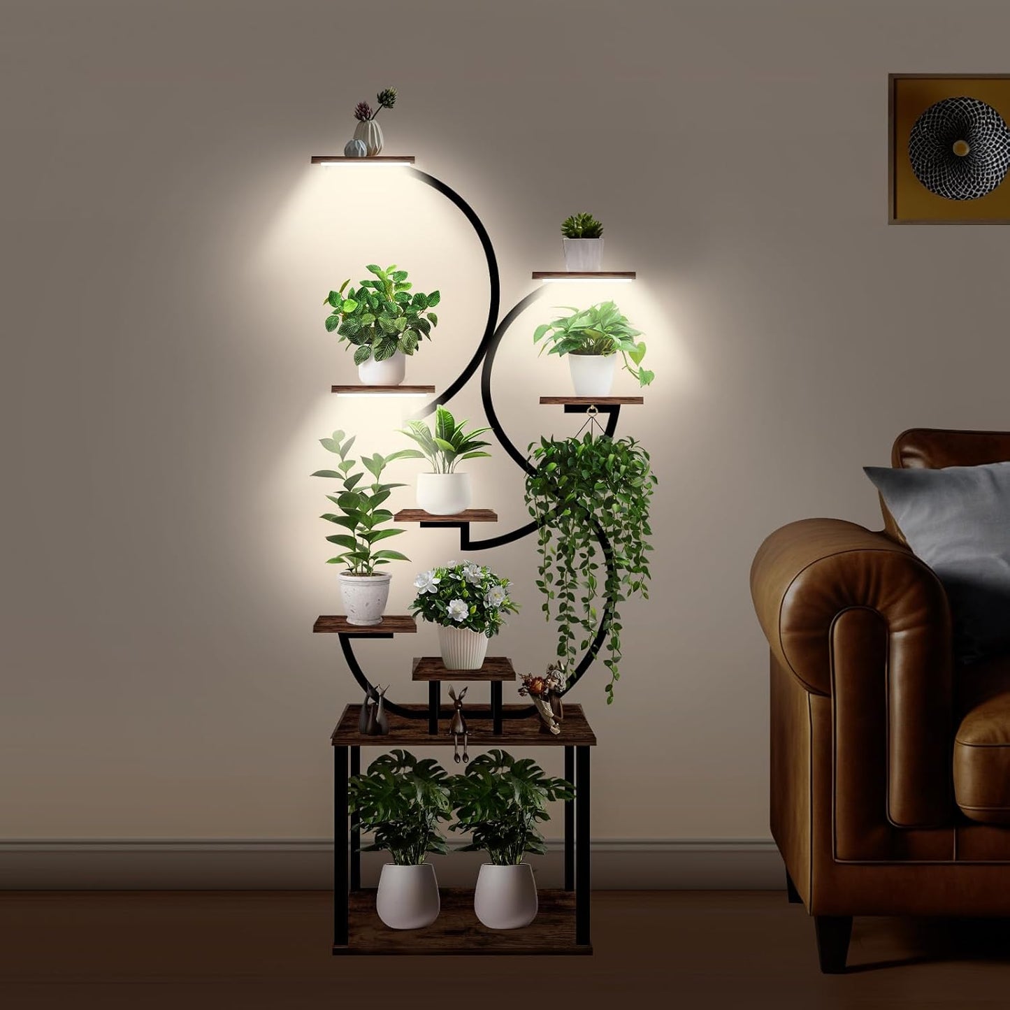 Plant Stand Indoor with Grow Lights, 9 Tiered Indoor Plant Shelf, 62.2" Lighted Corner Plant Stands for Indoor Growing, Metal Large Plant Flower Holder, S-Shaped Plant Rack for Home, Patio, Living Room, Balcony, Black