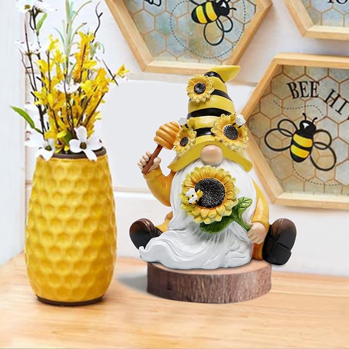 Hodao Bumble Bee Spring Gnome Decorations Honey Bee Gnomes Ornaments World Bee Day Decorations Gifts Fall Thanksgiving Gnomes Figurines Bee for Garden Decor Birthday Gifts for Mom, Grandma, Women