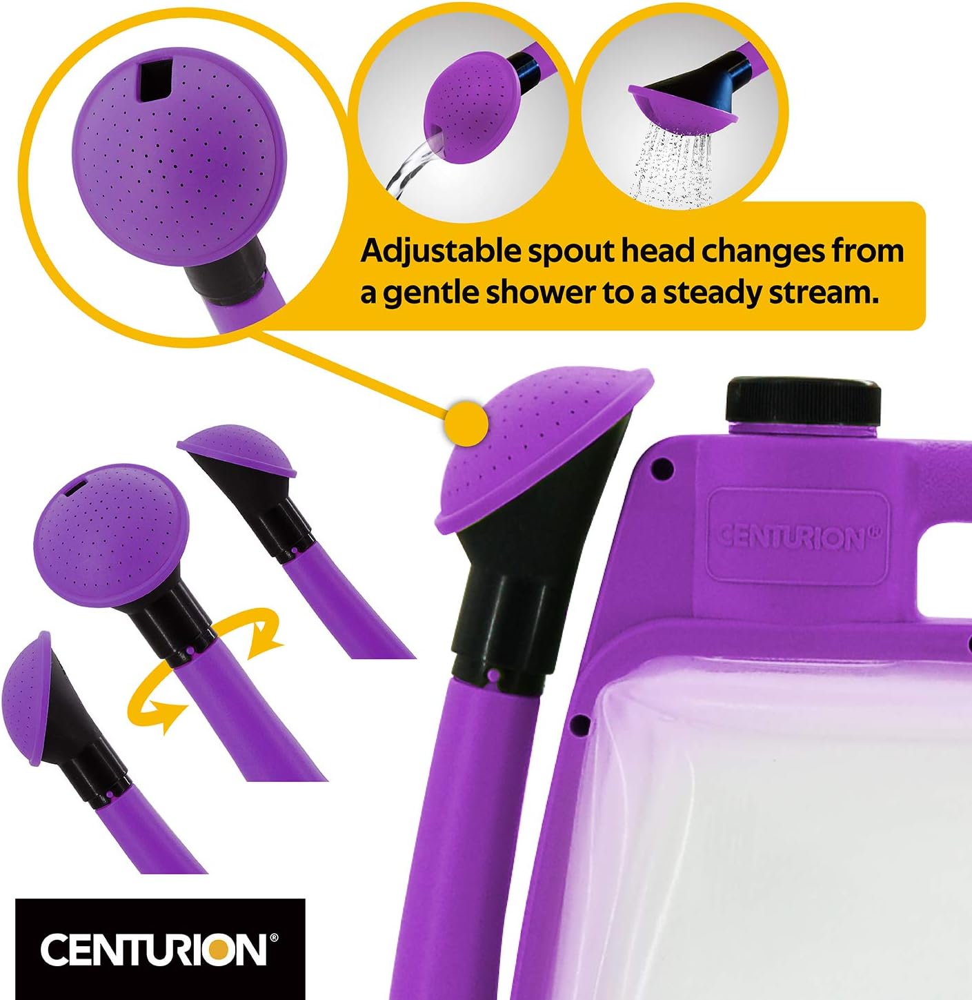 Centurion 1408 Foldable Clear Plastic Watering Can,1.5 Gal with Rotating Nozzle, Long Stem Spout, Compact Ergonomic Design with Sprinkler & Pouring System Ideal for Indoor/Outdoor Gardening - Lavender