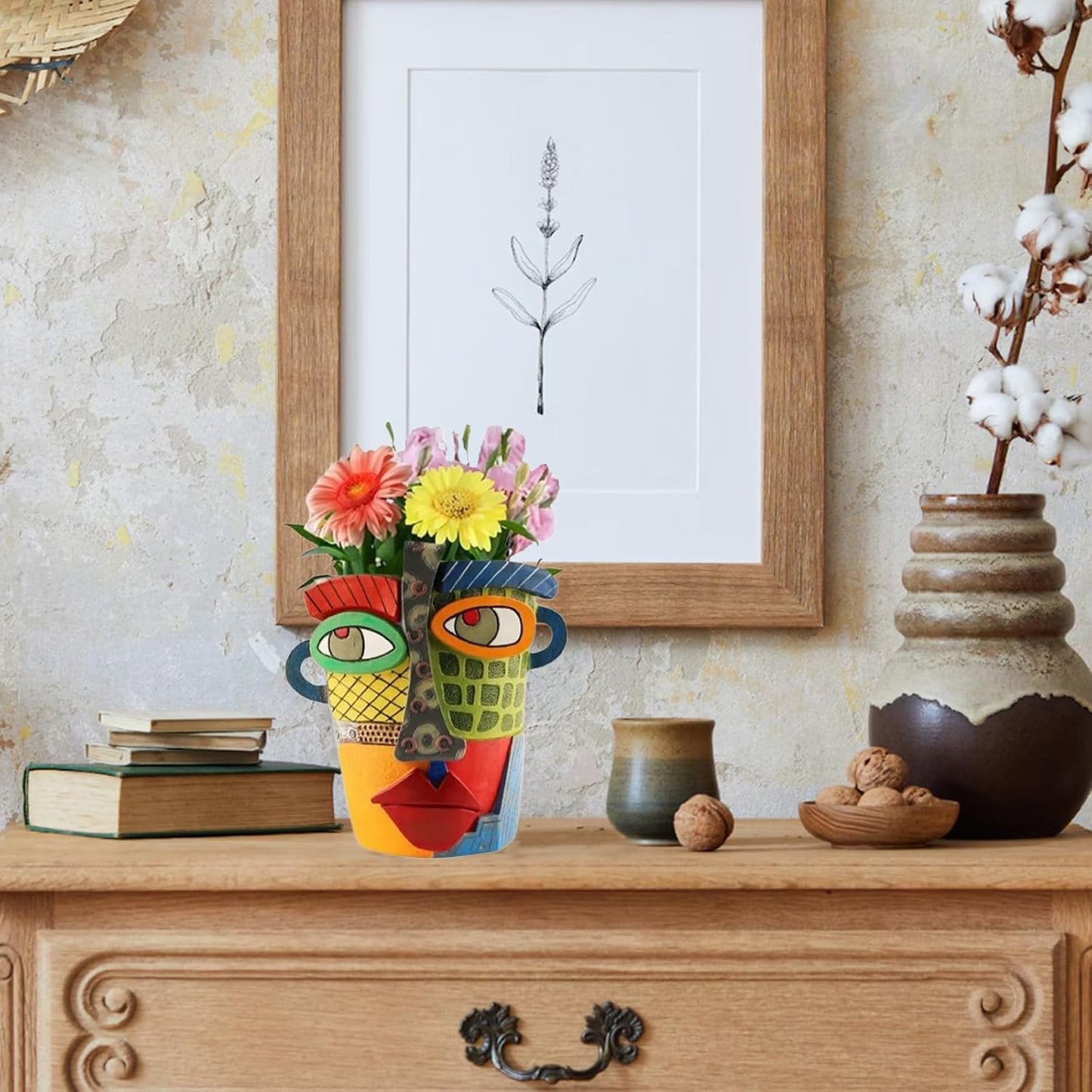 New Picassos Abstract Beauty Face Flower Pot, Colorful Abstract Head Plant Pots, Interesting Decorative Flower Resin Flower Pot, Unique Flower Pots for Home Art Decoration (5in-B)