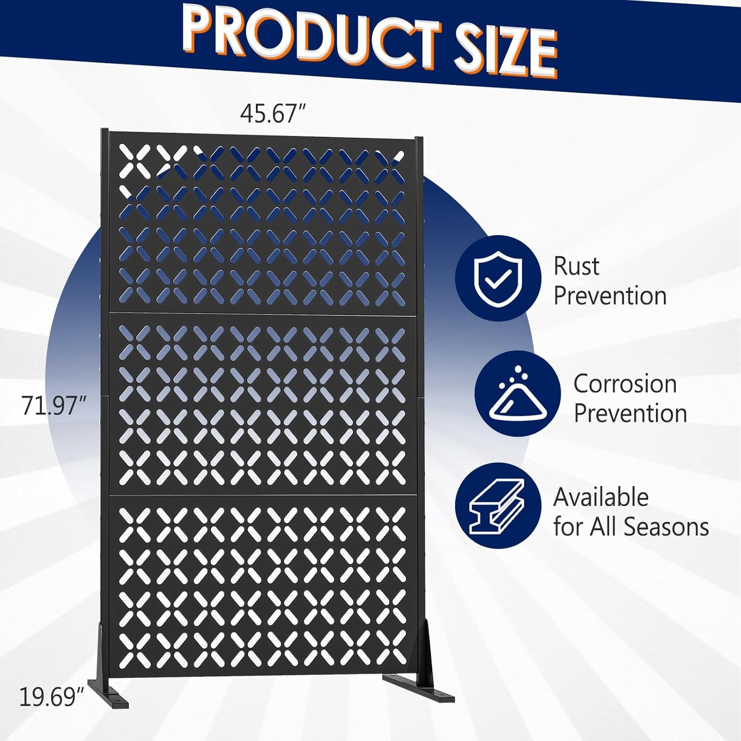 Metal Privacy Screen Outdoor, 72" H Freestanding Privacy Fence with Sturdy Stands, Decorative Privacy Panels Shield for Courtyard, Balcony, Garden and Other Indoor Places(X-Shaped-Fence)