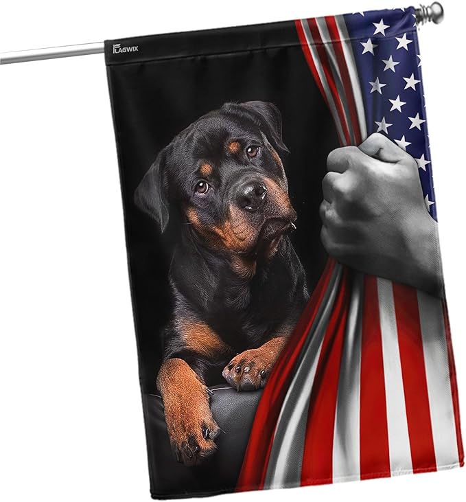 FLAGWIX Patriot American Dog Flags - Rottweiler Double Sided Flag - 4th of July Decorations for Home, Outside, Patriotic House Flag 30x40 Heavy Duty Canvas, Decorative Indoor Outdoor Flag