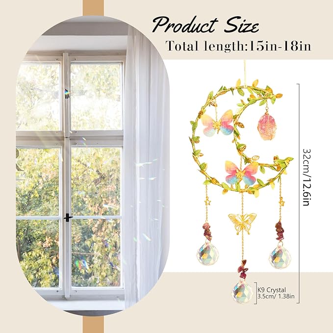 Butterfly Suncatcher - Amethyst Moon Crystal Sun Catcher Window Hanging, Good Luck Charms Gifts for Women Chrismas Thanksgiving Birthday Crystal