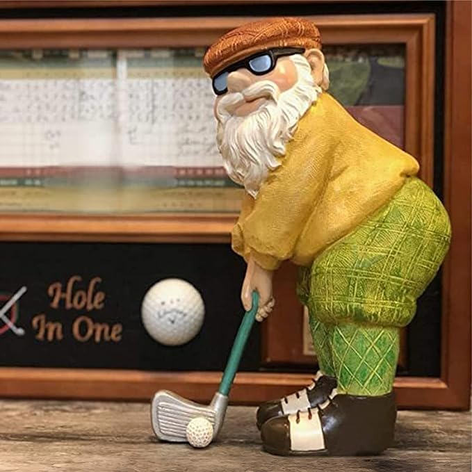 Elenon Funny Garden Golf Gnome Outdoor Statue Decorative, Adorable Flower Bed Decor Golfing Gnome Statue, Yard Patio Art Decor Dwarf Sculptures Table Ornament