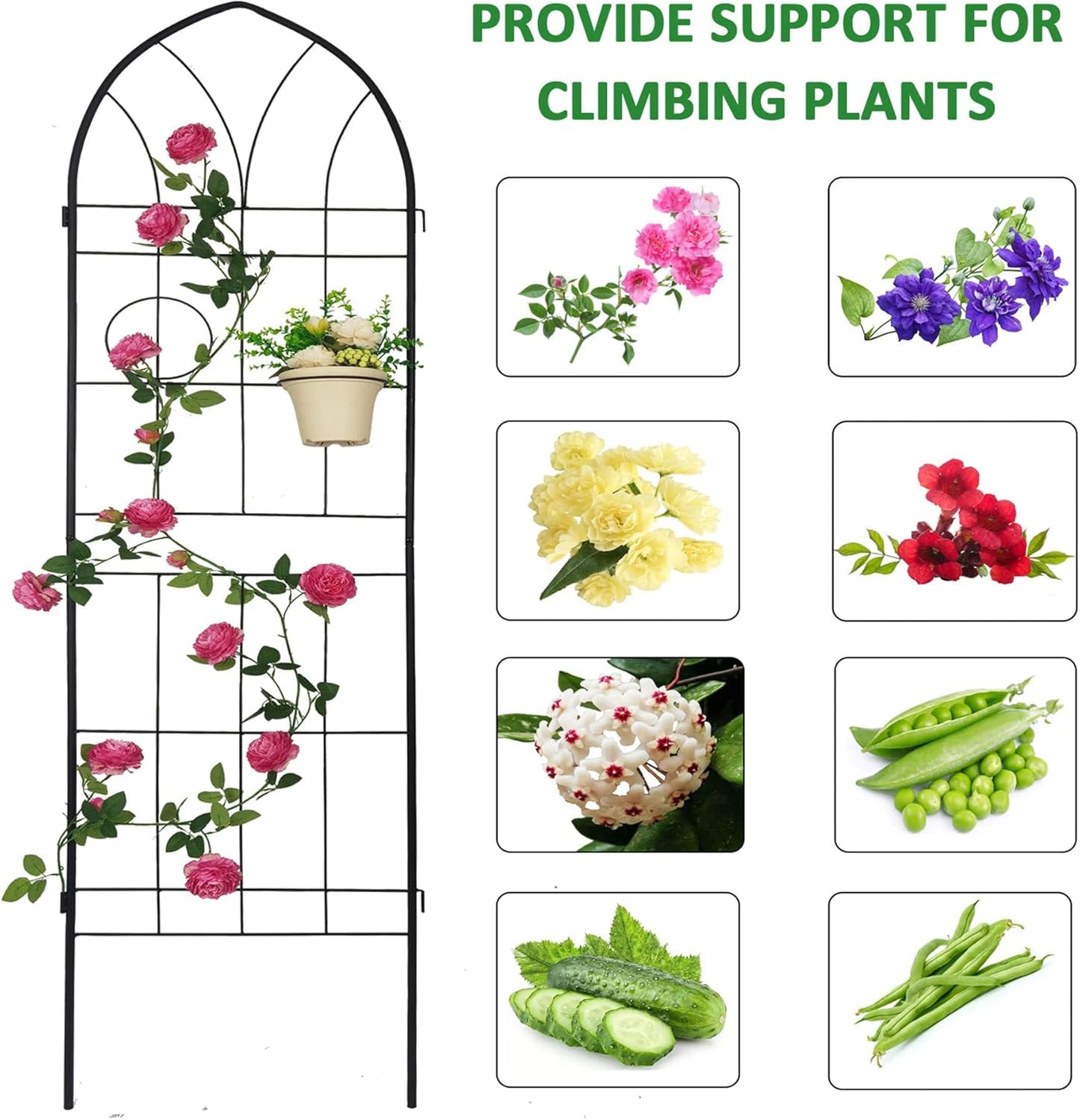 Metal Garden Trellis Rustproof Trellis for Climbing Plants Outdoor Flower Support (Black-4 Pack, 78.7"x19.7")