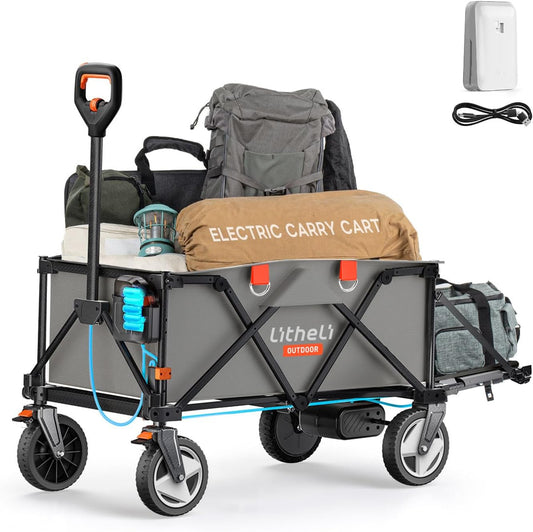 Litheli Electric Wagon Cart with Battery Power, All-Terrain Wheels & Variable Speed | 200L Capacity, 300 lbs Heavy-Duty Utility Wagon for Camping Gear, Beach Trips, Garden Tools & Shopping Hauls