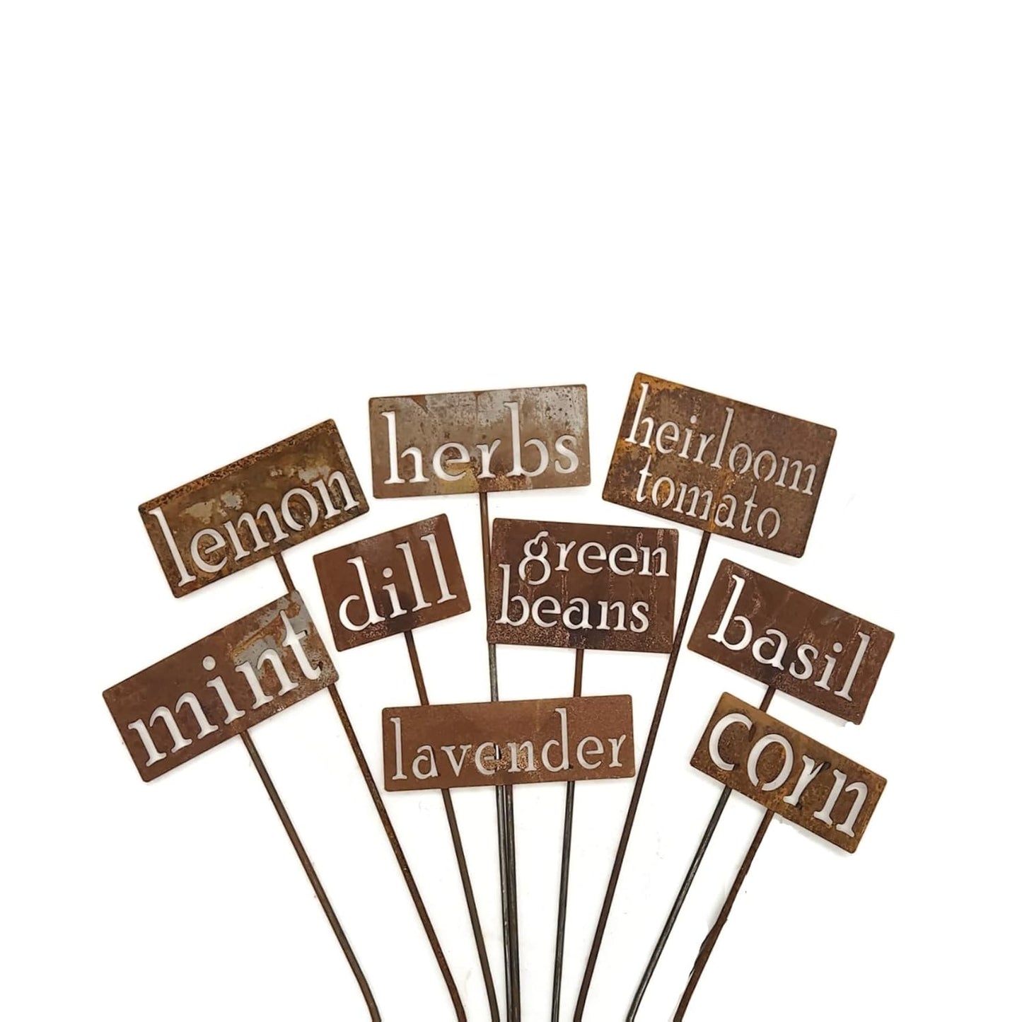 Classic Metal Garden Markers 19 Inches Tall (Bulk Discount 10 Markers, Naturally Rusted)