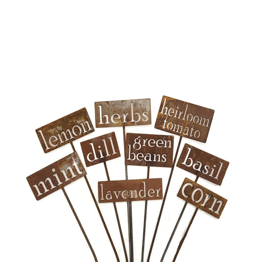 Classic Metal Garden Markers 19 Inches Tall (Bulk Discount 10 Markers, Naturally Rusted)