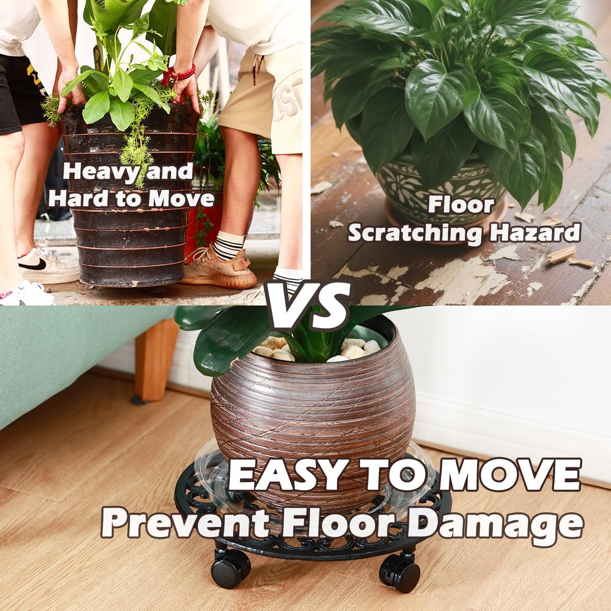 14 Inch Rolling Plant Stand with Wheels Metal Plant Caddy with Wheels Heavy Duty Round Plant Stand Indoor Iron Plants Rollers for Plants, Plant Dolly with Plant Saucers 1 Pack