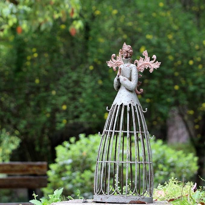 Morning View Metal Praying Angel Garden Statue Decor for Yard Art Outdoor Standing Large Angel Decorations Antique Patio Patio Lawn Holiday Christmas 18 Inches Tall