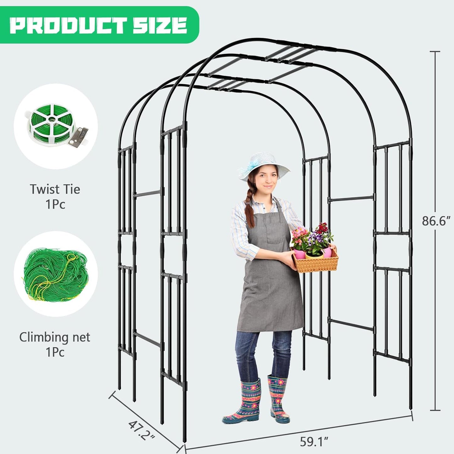 DoCred Large Tall Garden Arch Trellis for Climbing Plants Outdoor, 87in Tall Metal Garden Arbor Wedding Arches for Lawn, Party, Backyard Decoration