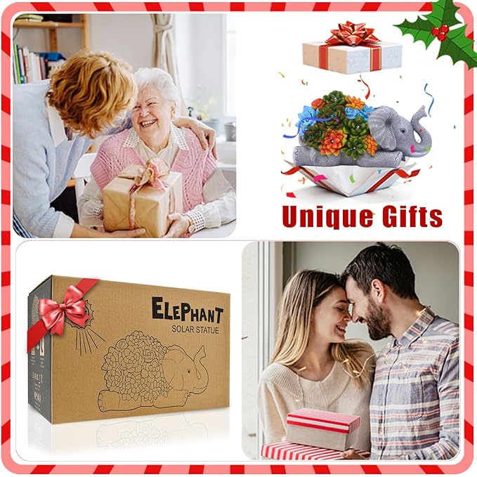 Nacome Elephant Statues with Succulent for Garden Decor: Solar Outdoor Clearance Outside Yard Art Porch Patio Balcony Front Lawn Ornaments –Birthday Gifts for Mom Grandma Women