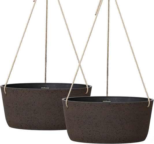La Jolie Maison Large Hanging Planters - 12 Inch Outdoor Flower Pots, Hanging Garden Planters Set of 2, Iron Color