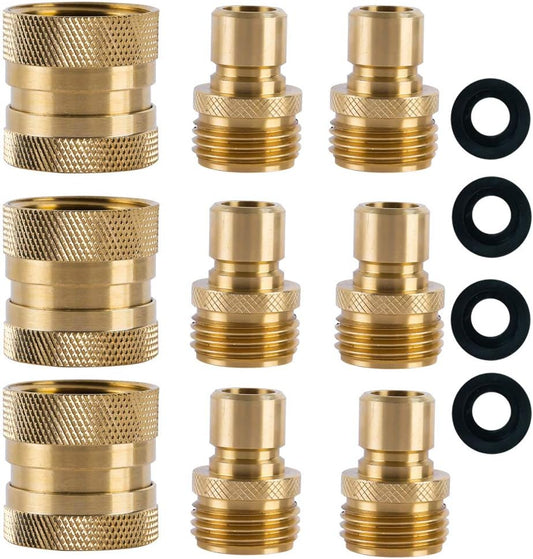 Garden Hose Quick Connect Brass Hose Quick Connectors Water Hose Connector 3/4"GTH (3 Female Coupler+ 6 Male Nipples)