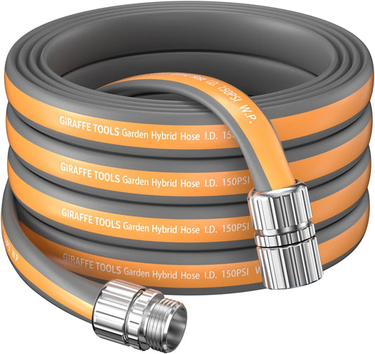 Giraffe Tools Garden Hose 50FT, 5/8" Lightweight Lay Flat Water Hose, Custom Length, Flexible, Leakproof Hybrid Hose Pipe with Male to Female Fitting
