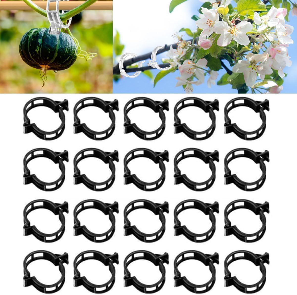 Plant Support Clips Reusable Garden Clips, Secured Plastic Plant Clips, Tomato Support Clips for String Trellis for Climbing Plants Outdoor Indoor Plant Flowers Stem Vine Fixing Clips (50, Black)