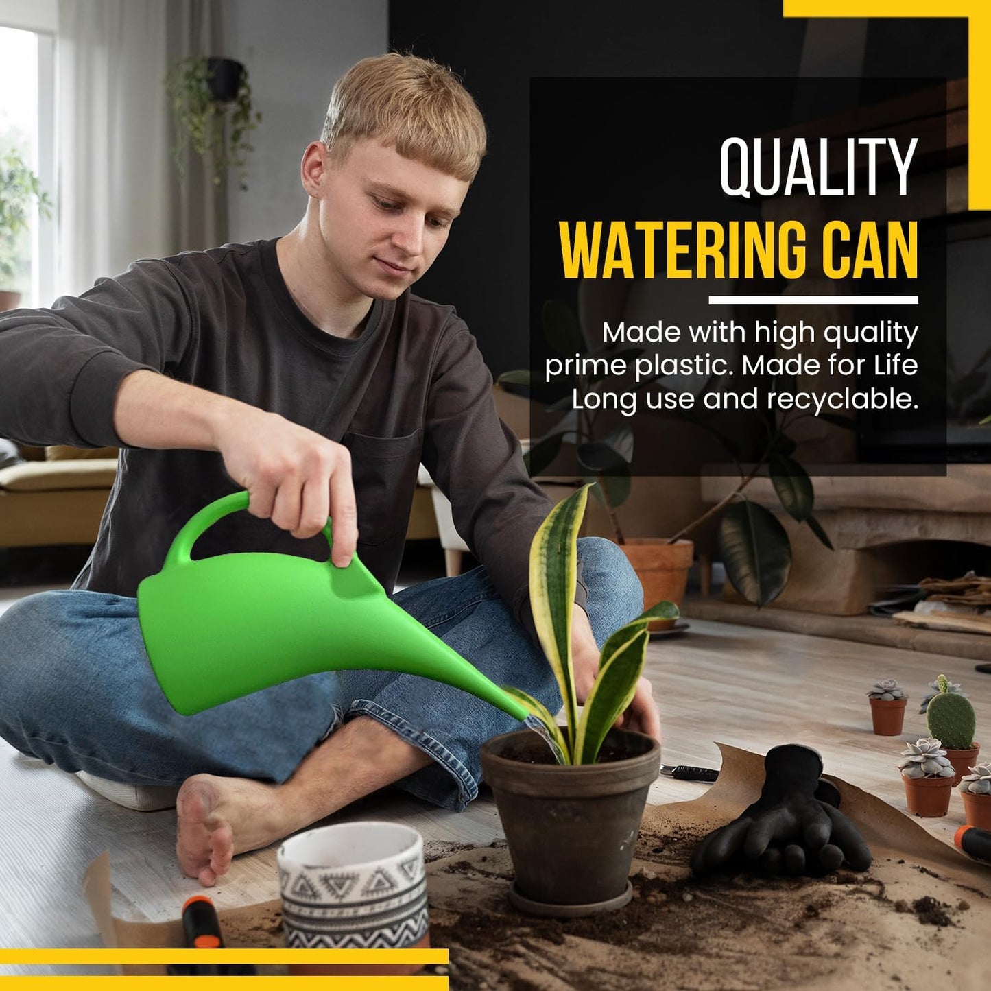 KP KOOL PRODUCTS 1/2 Gallon Watering Can - Small Plastic Green Plant Waterer for Indoor & Outdoor Use - 1 Pack