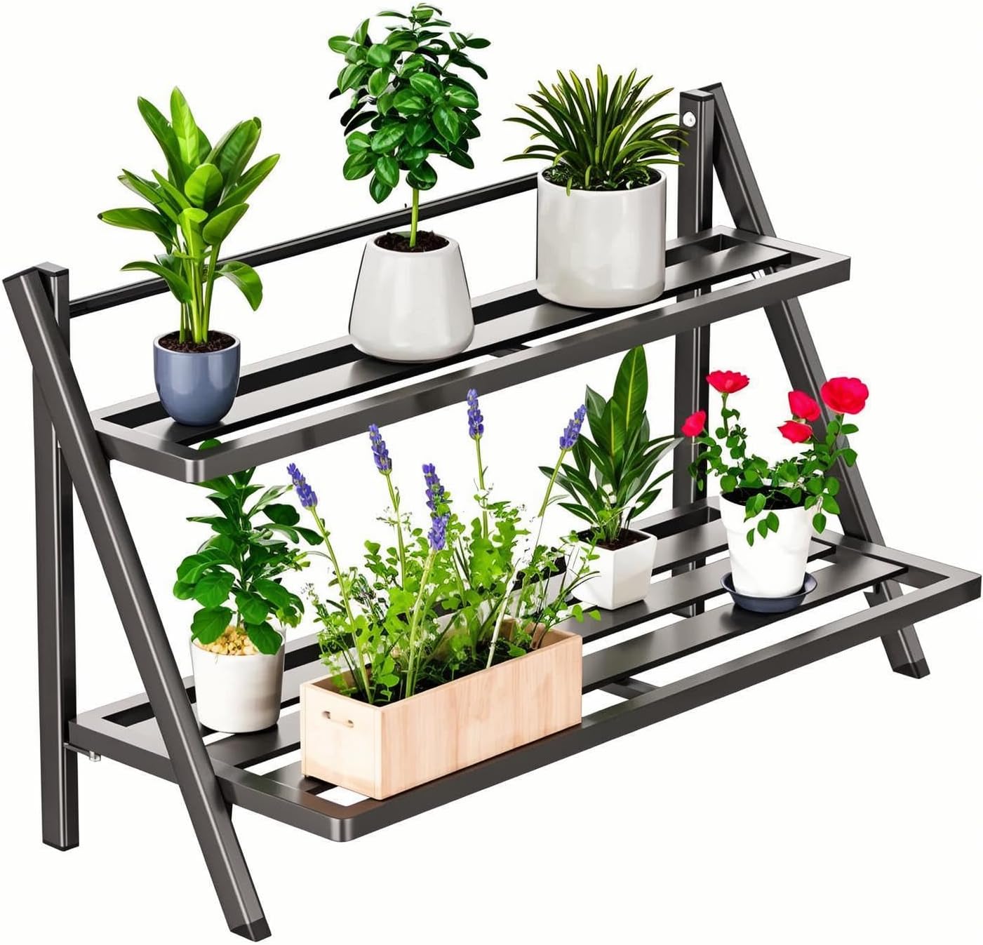 Deluxe 2-Tier Aluminum Plant Stand Indoor/Outdoor, Weather-Resistant Flower Pot Rack, Stylish & Lightweight Plant Stands for Garden, Balcony & Living Room
