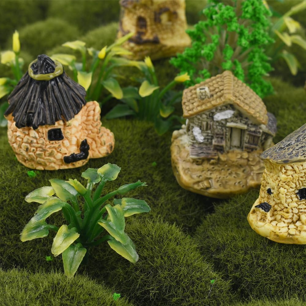 Mini House Figurine 8PCS, Mini Cottage Miniature Gardening Landscape Micro Village Stone Houses Fairy Garden Accessories for Home Decoration