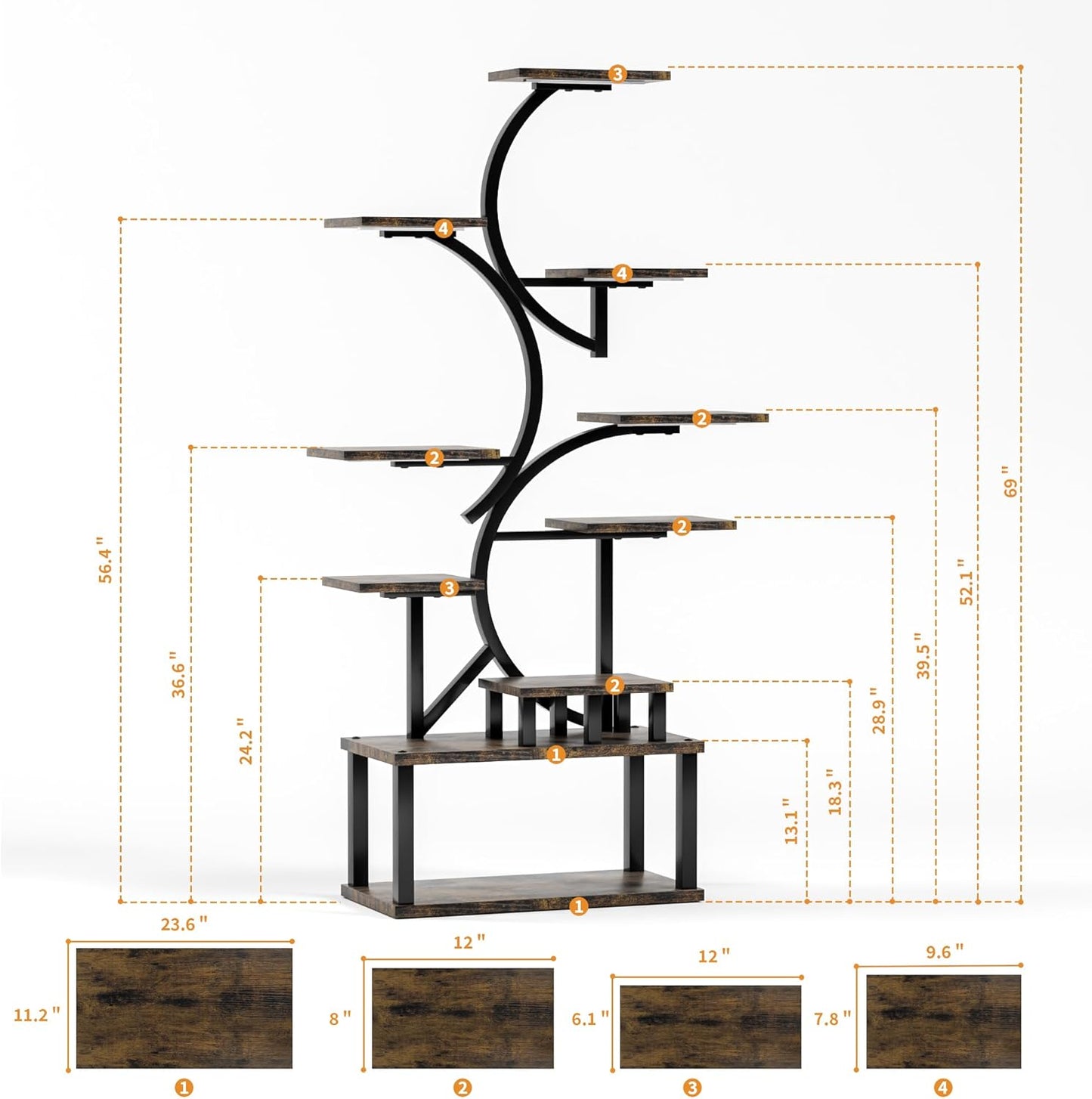 Plant Stand Indoor with Grow Lights, 10 Tiered Indoor Plant Stand, 68.5" Lighted Corner Plant Stands for Indoor Growing, Large Flower Holder for Living Room, Patio, Balcony Décor