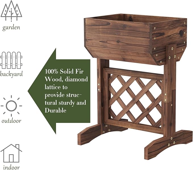 Raised Garden Bed, Standing Vertical Horticulture Planter Box for Backyard, Patio, Balcony, Planter for Flowers Herbs Vegetables for Indoor & Outdoo Decor with Trellis (Carbonized)