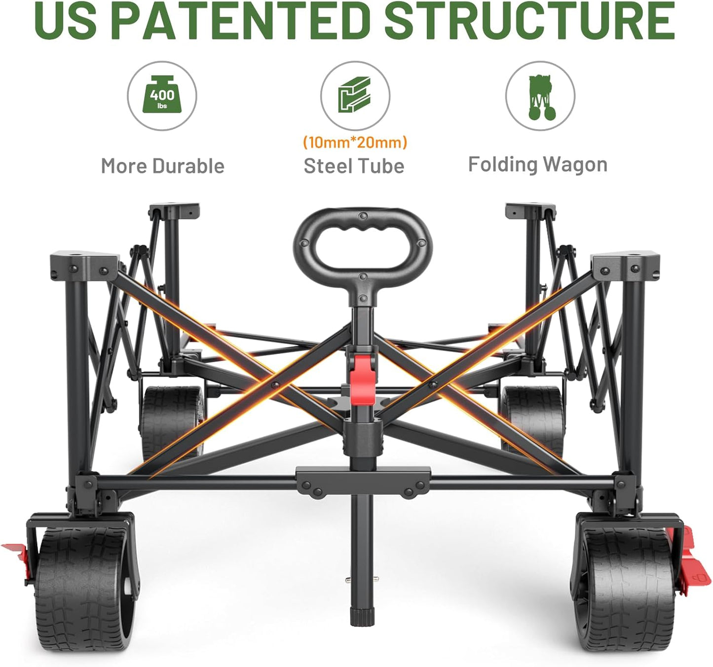 TIMBER RIDGE 600L Beast Wagon 26" W Extra Wide All Terrain Folding w/Big Wheels, Cargo Net & Tailgate, 26" W and 55" L, Capacity and 400lbs Heavy Duty Collapsible Portable Cart, Grey