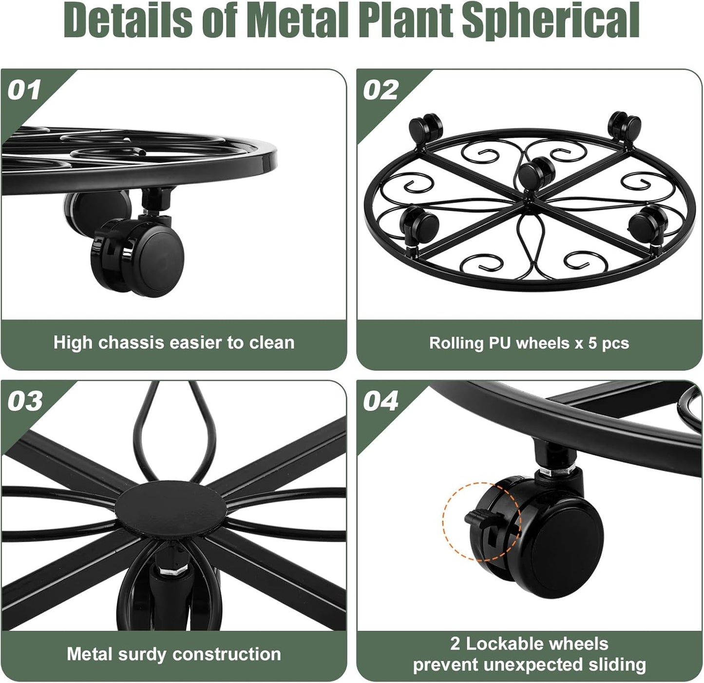 3 Packs 20” Plant Caddy with Wheels Metal Plant Stand on Wheels for Indoor and Outdoor Plants Rolling Plant Stand with Casters Heavy Duty Plant Dolly Roller Caddy, Black