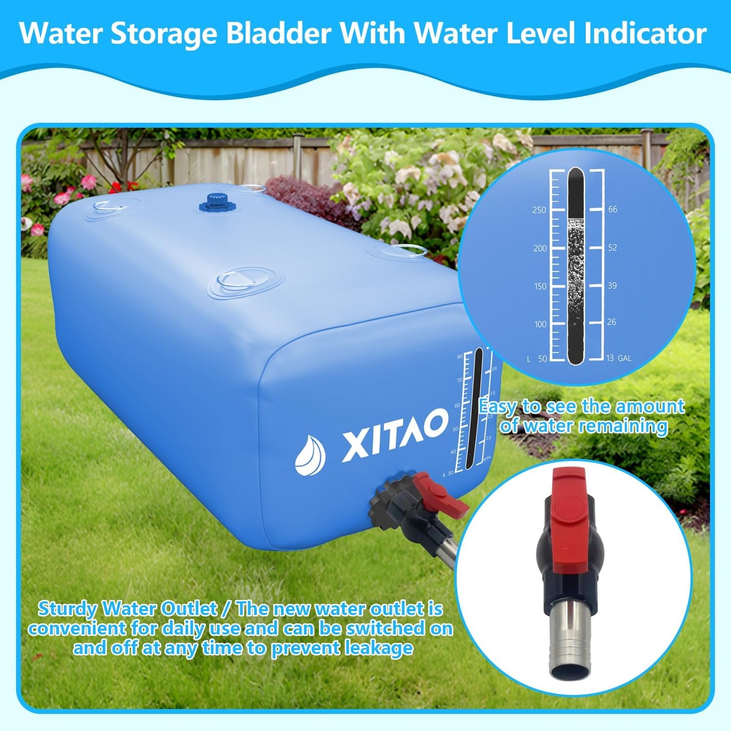 XITAO 29Gal Large Capacity Water Storage Bladder Containers w/Water Level Indicator Portable Foldable Emergency Water Tank Bag for RVs, Drought Resistance, Fire Prevention, Agricultural Irrigation