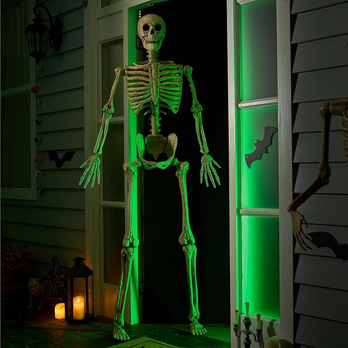 JOYIN 6.9 FT Halloween Skeleton Posable Plastic Full Body Realistic Human Bones with Movable Joints for Indoor Outdoor Halloween Props Spooky Scene Party Decorations（Yellow,No Screwdriver）