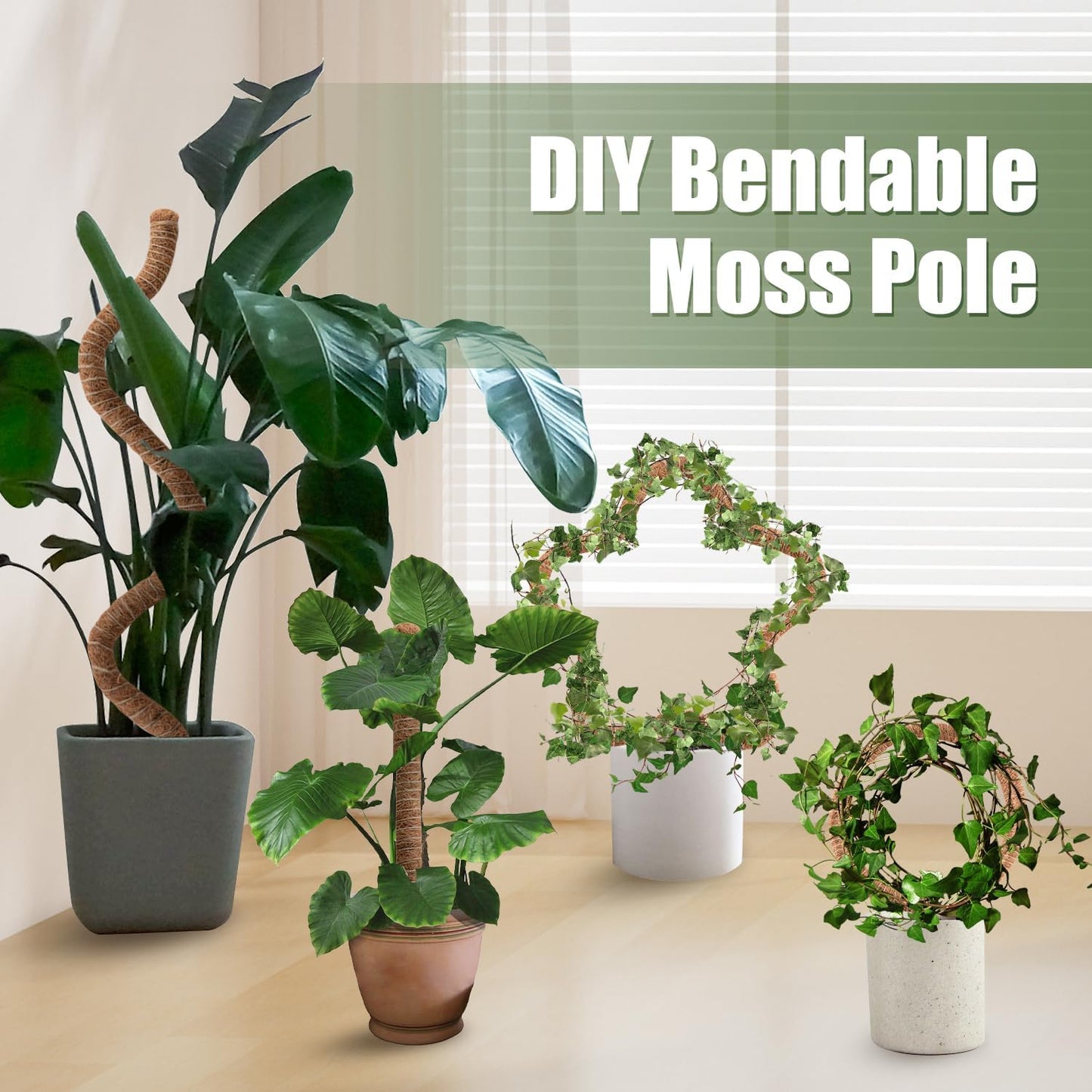 Moss Pole, 63 Inch Bendable Moss Pole for Plants Monstera, Moss Poles for Climbing Plants, Handmade Coco Coir Pole Plant Sticks Support Plant Stakes for Indoor Plants to Grow Upwards