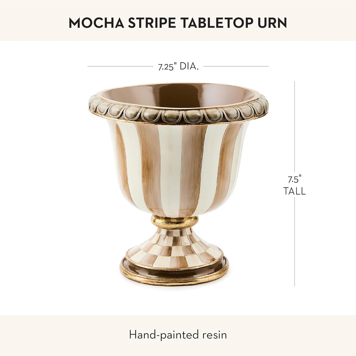 MACKENZIE-CHILDS Tabletop Urn, Decorative Centerpiece for Table, Brown-and-White Mocha Stripe