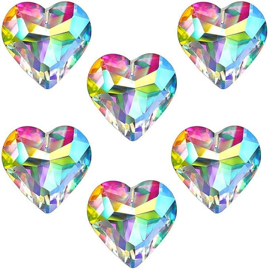 HDCRYSTALGIFTS 6pcs 50mm Crystal Heart Prism Suncatcher Window Sun Catchers Crystals Hanging Decorations Rainbow Maker Pendant Christmas Ornaments